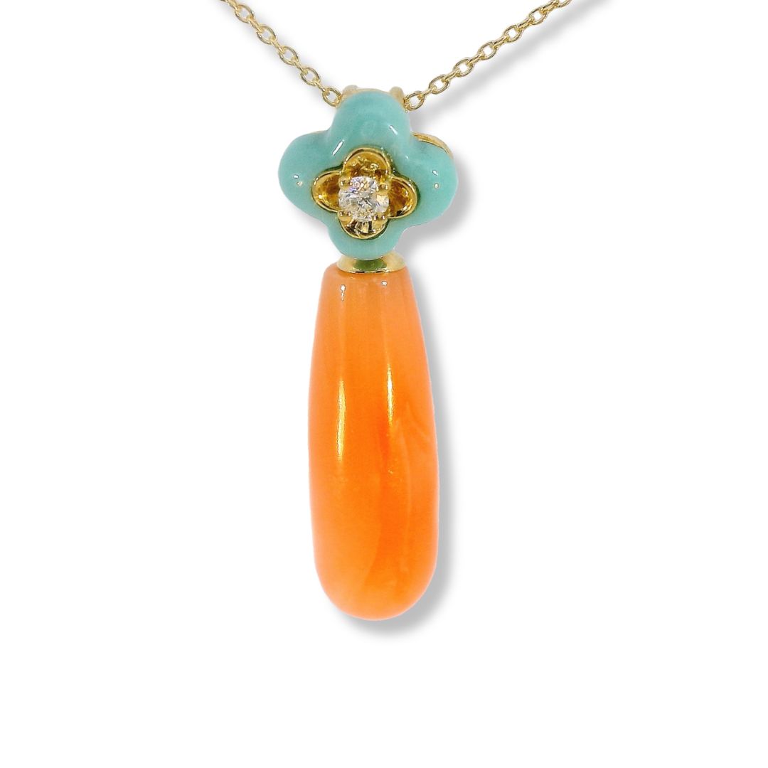 18k Diamond, Coral and Turquoise Necklace