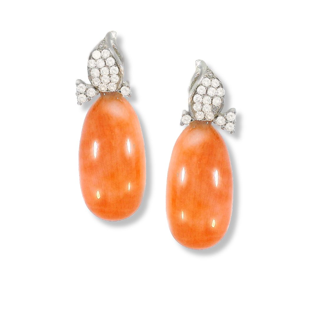 18k Diamond and Coral Earrings