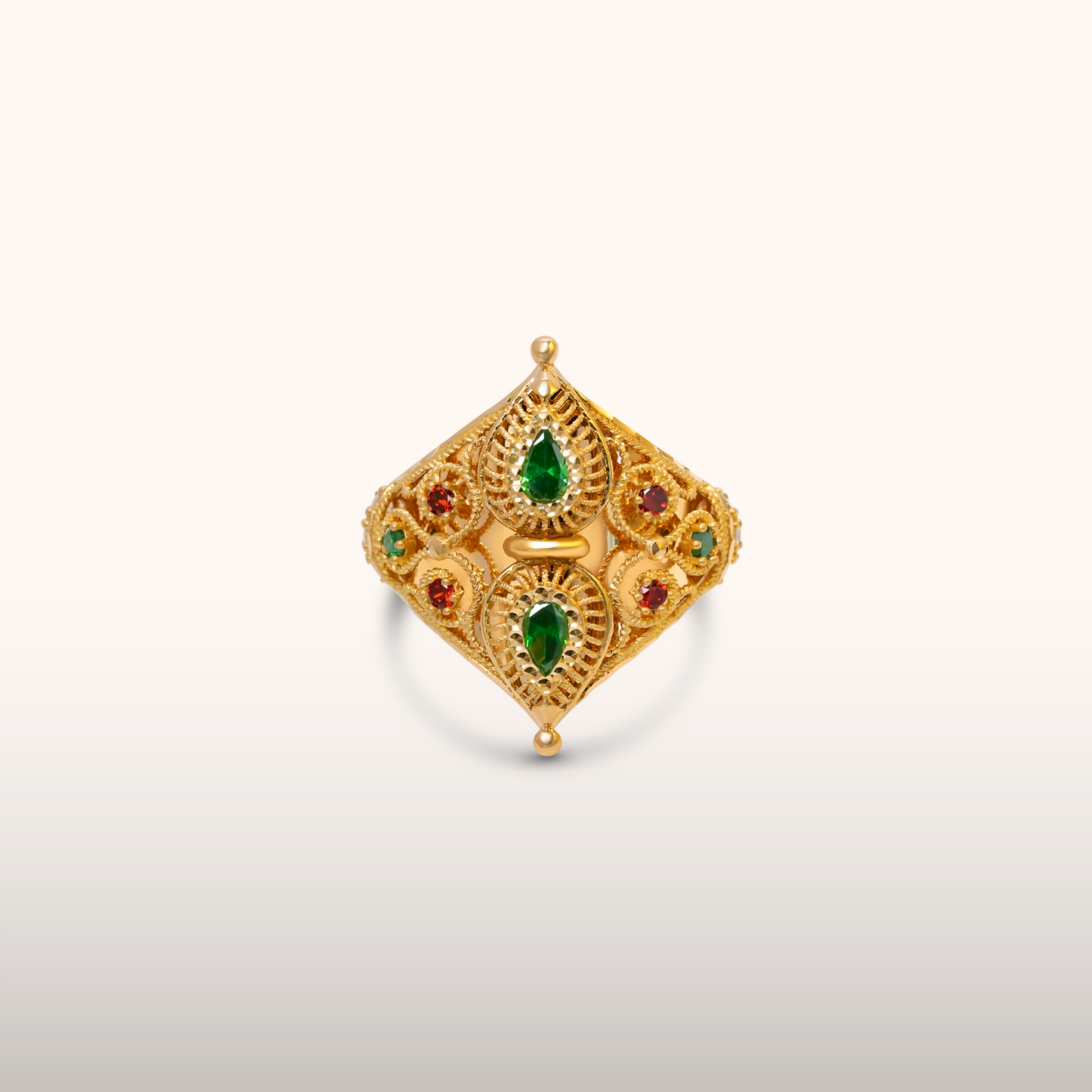 21k Bahraini Gold Ring with Colourful Stones