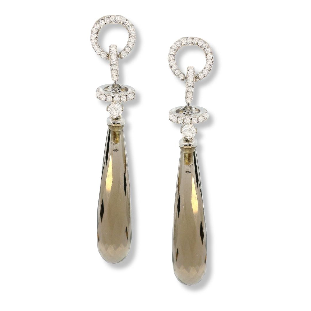 18k Diamond and Smokey Quartez Earrings