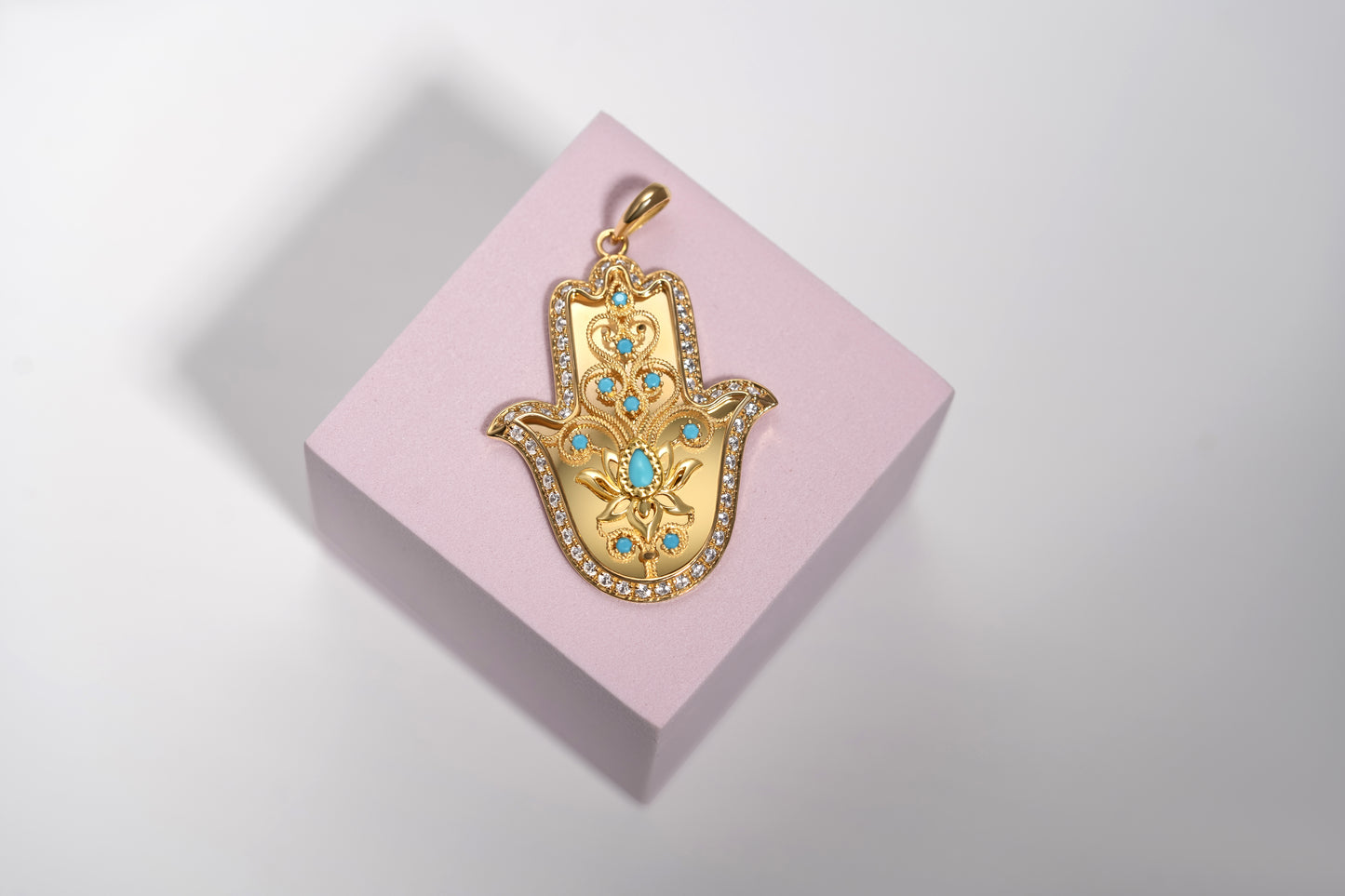 Turath Collection: 21k Hamsa Pendent - Turquoise