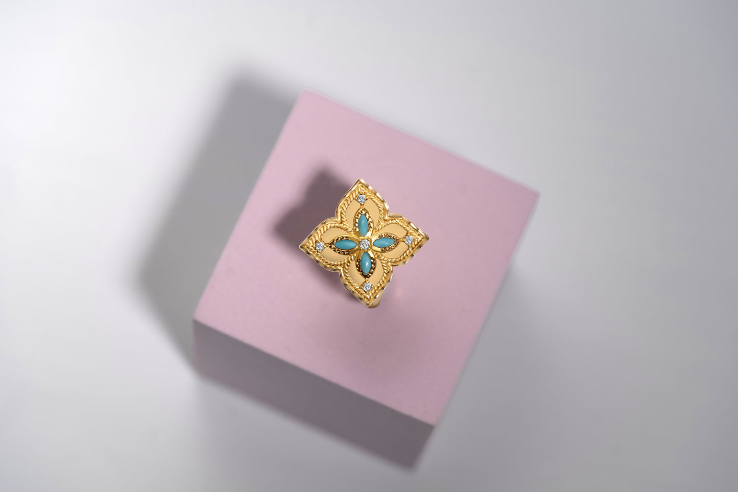 Turath Collection: 21k Flower Ring - Turquoise