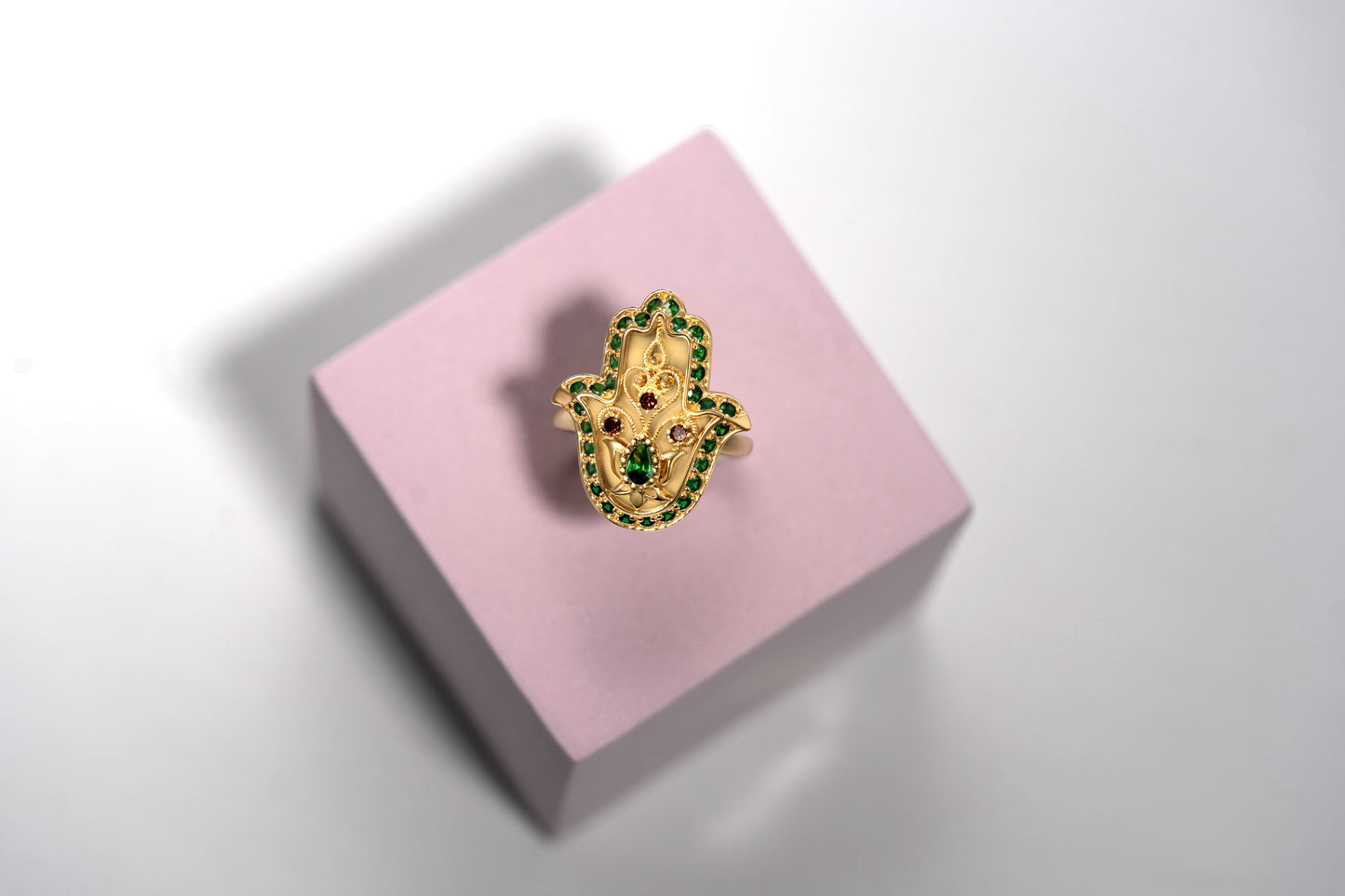 Turath Collection: 21k Hamsa Ring - Colorful
