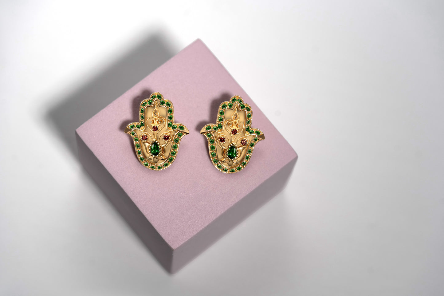 Turath Collection: 21k Hamsa Earrings - Colorful