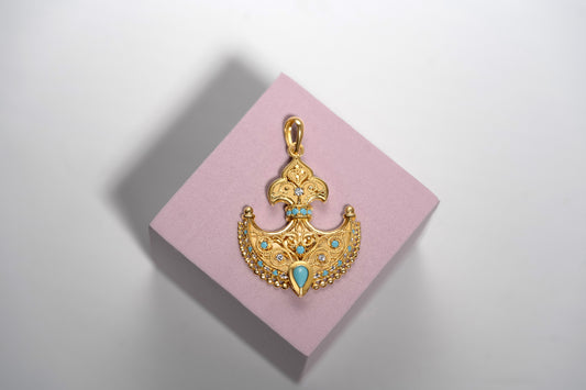 Turath Collection: 21k Anchor Pendent - Turqoise