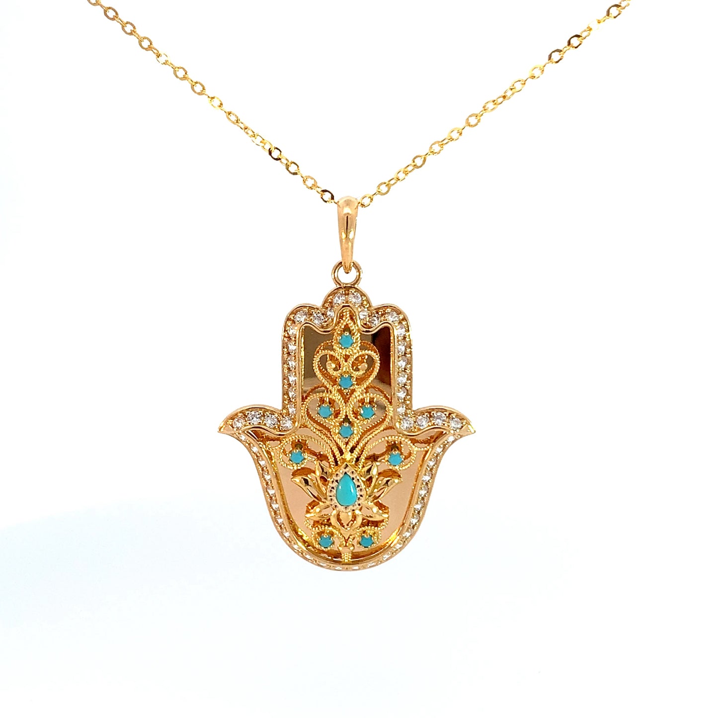 Turath Collection: 21k Hamsa Pendent - Turquoise