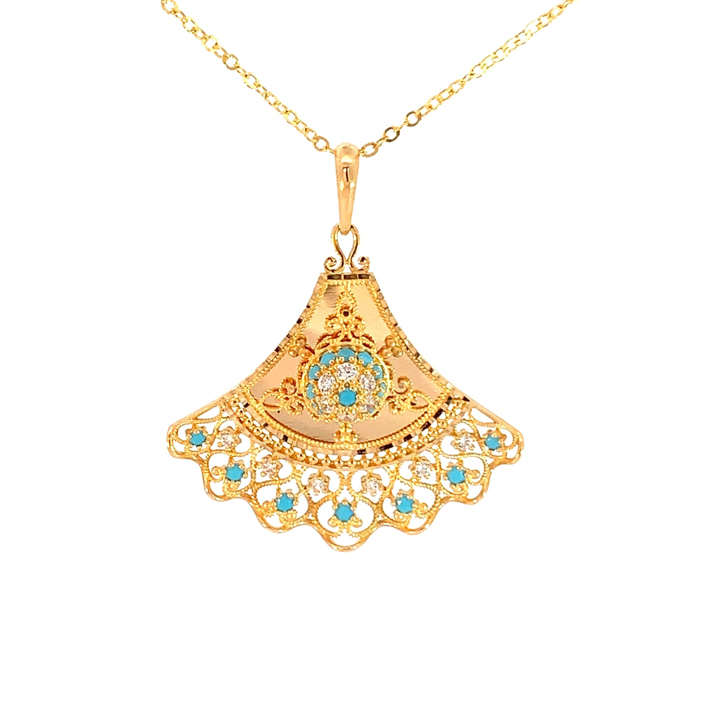 Turath Collection: 21k Fan Pendent - Turquoise
