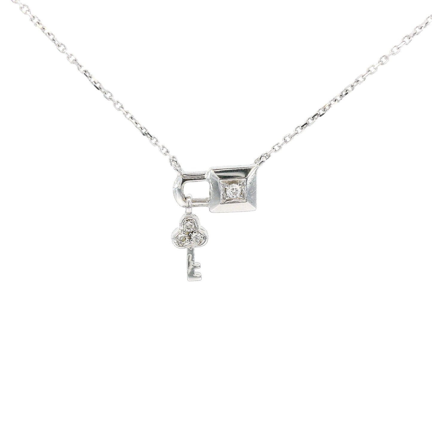 18k Diamond Pendant Necklace - Lock and Key