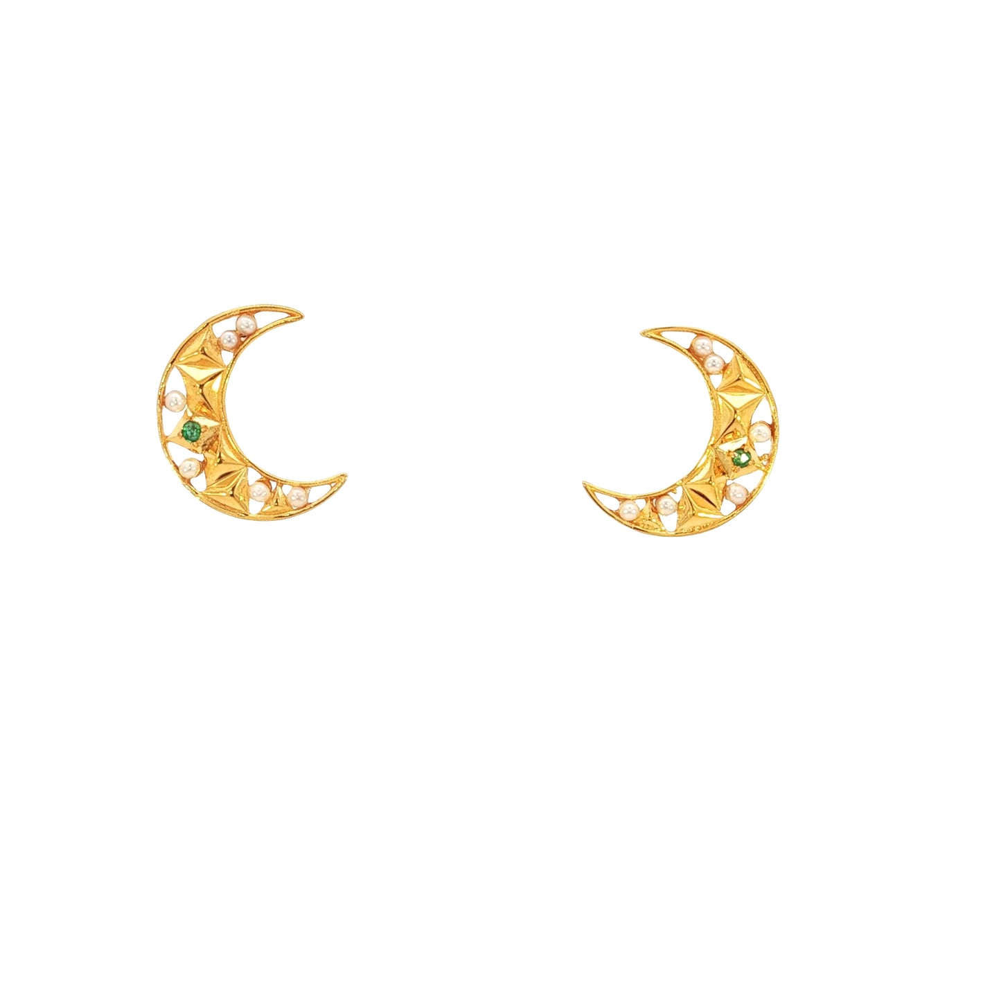 21k Hilil Earrings with Bahraini Pearls and Emerald