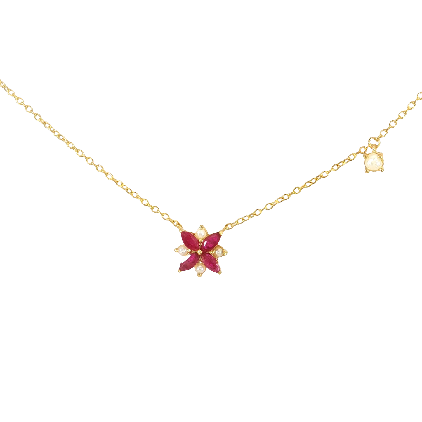 Single Ruby Toleen with Bahraini Pearls Necklace