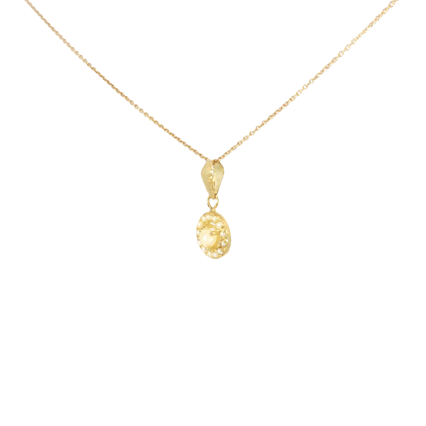 18kYellow Gold Chain Necklace with Round Bahraini Pearl Pendant