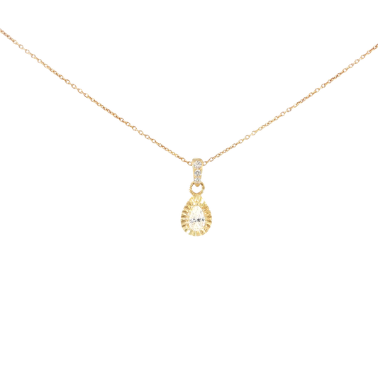 18k Yellow Gold Charm Necklace with Pear Cut stone Pendant