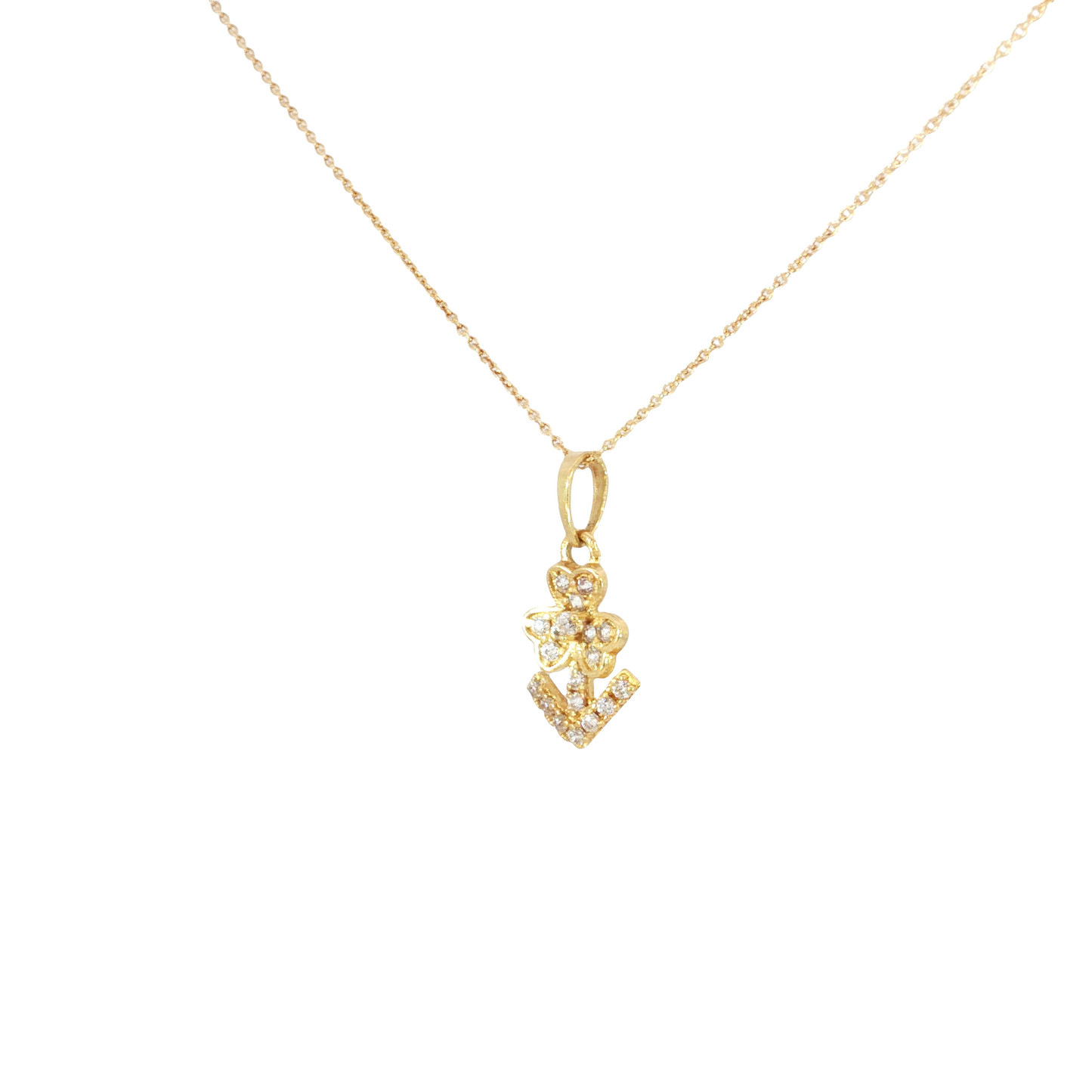 18k Yellow Gold Clover and Anchor Charm Necklace