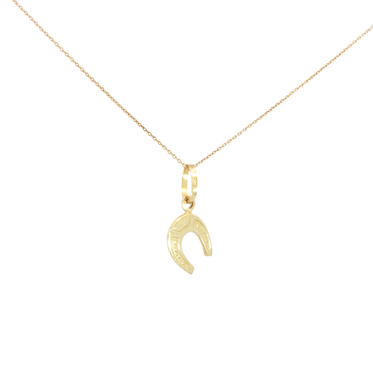 18k Yellow Gold Horseshoe Charm Necklace, Good Luck Amulet