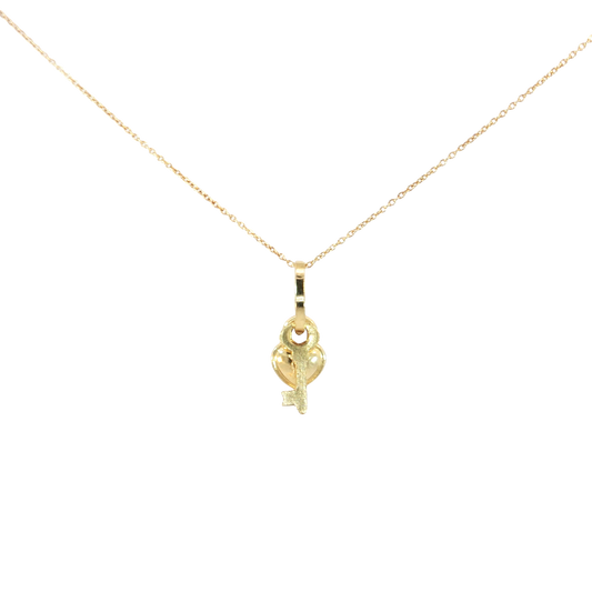 18k Whimsical Heart & Key Yellow Gold Charm Necklace
