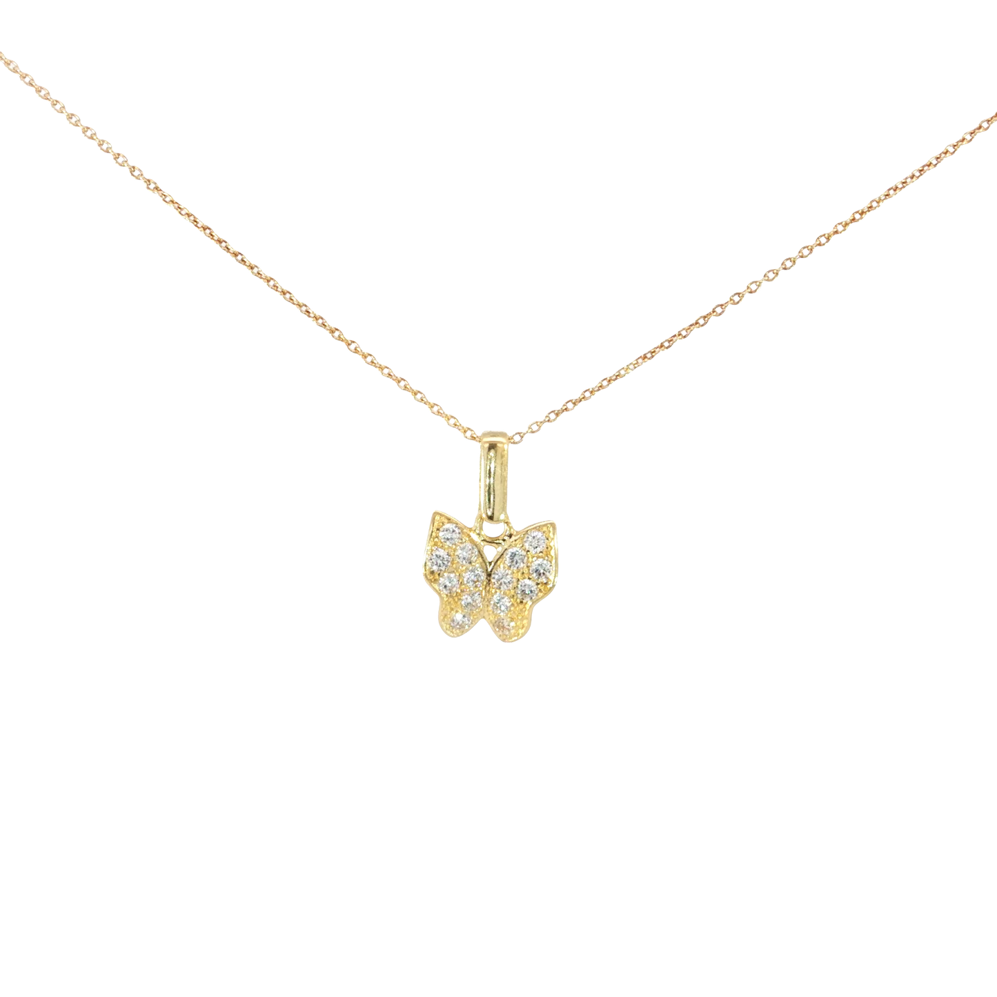 18k Yellow Gold Charm Necklace Butterfly Pendant