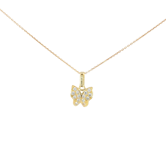 18k Yellow Gold Charm Necklace Butterfly Pendant