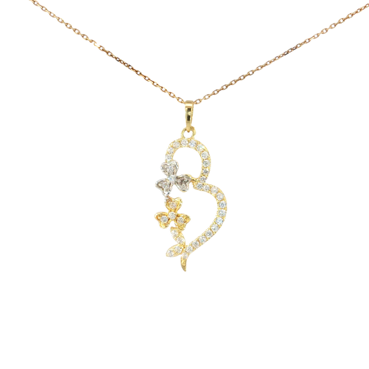 18k Yellow Gold Heart and Clover Charm Necklace