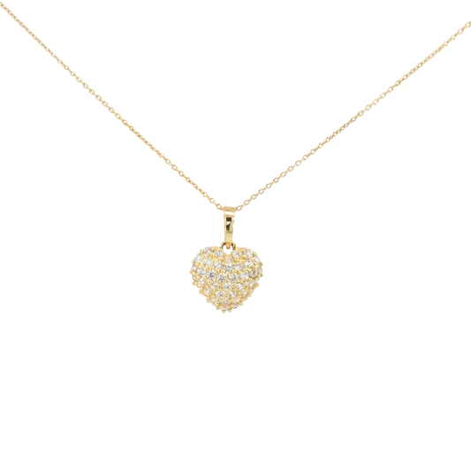 18k Yellow Gold Heart Charm Necklace with stones Pave
