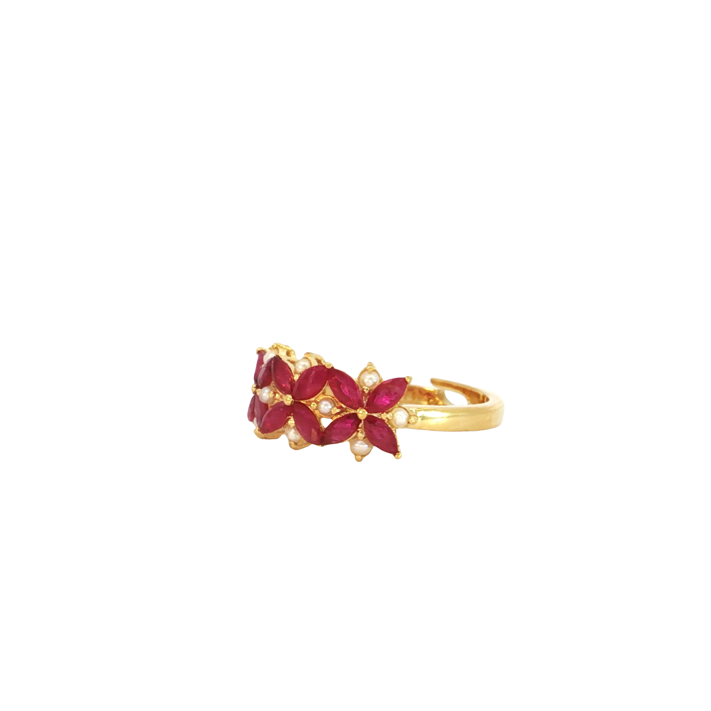 Toleen - Three Flowers Ring with Ruby and Bahraini Pearls