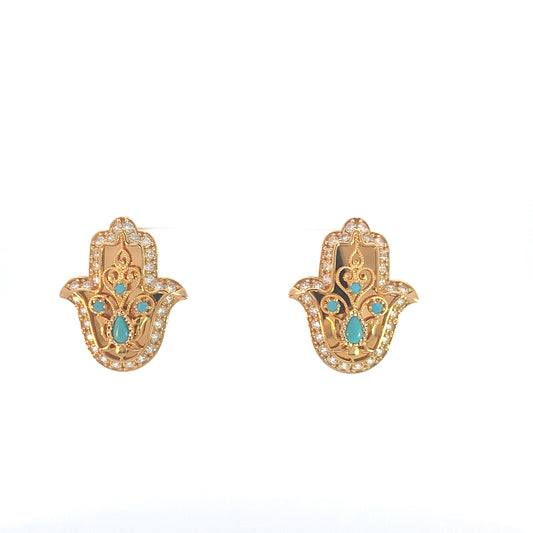Turath Collection: 21k Hamsa Earring - Turquoise