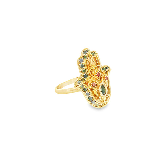 Turath Collection: 21k Hamsa Ring - Colorful