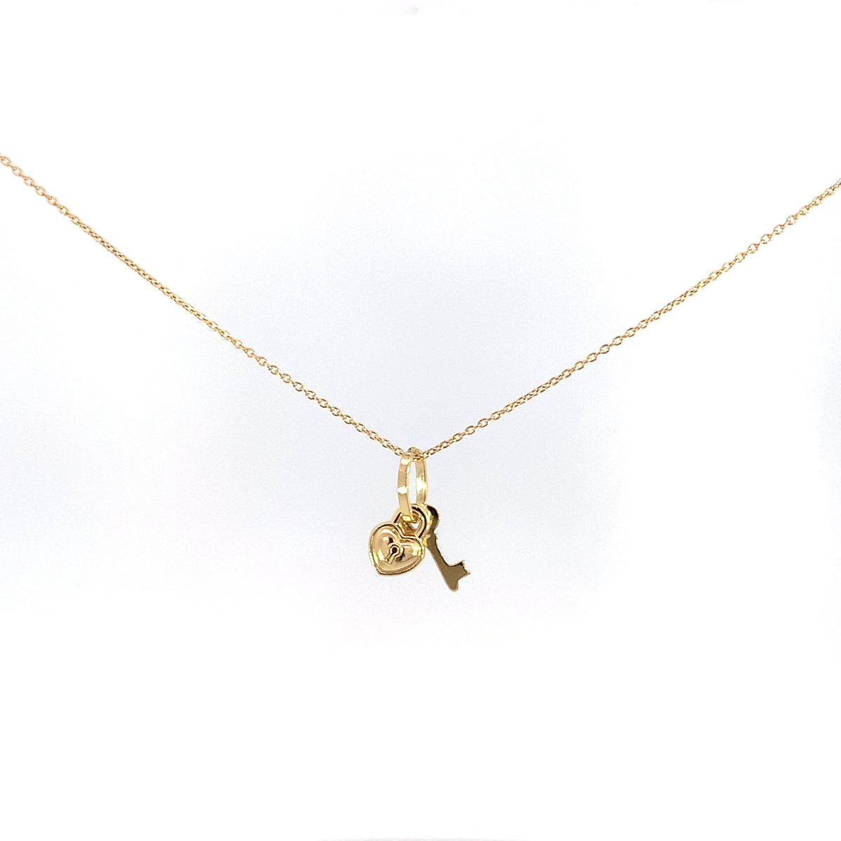 Yellow Gold Heart & Key Pendant Necklace