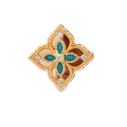 Turath Collection: 21k Flower Ring - Turquoise