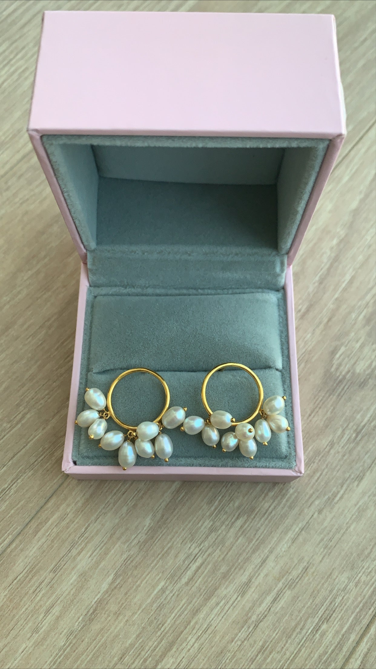 21k Loop Earring with pearl drops - Amal Al Majed Jewellery