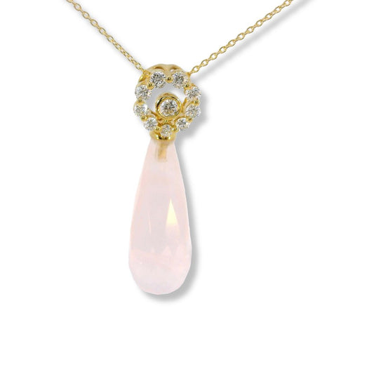 18k Diamond and Rose Quartz Necklace