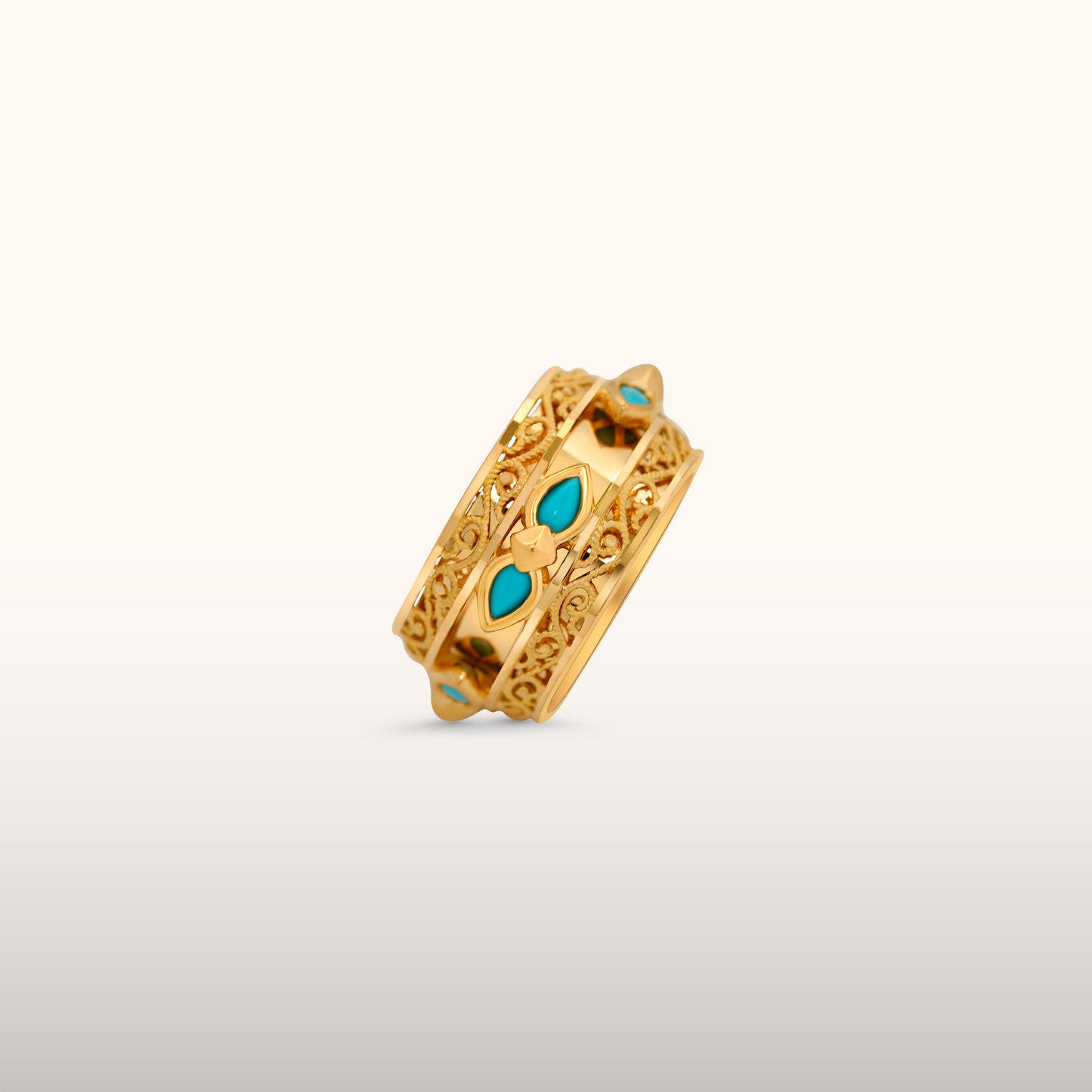 21k Bahraini Gold Ring with Turquoise Stones