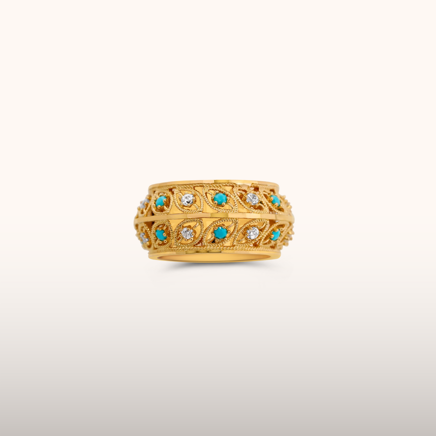 21k Bahraini Gold Ring with Turquoise Stones