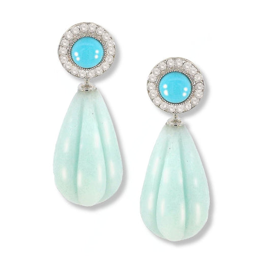 18k Diamond, Turquoise and Amazonite Earrings