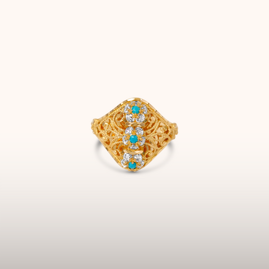 21K Ring -  Turquoise and Diamonds