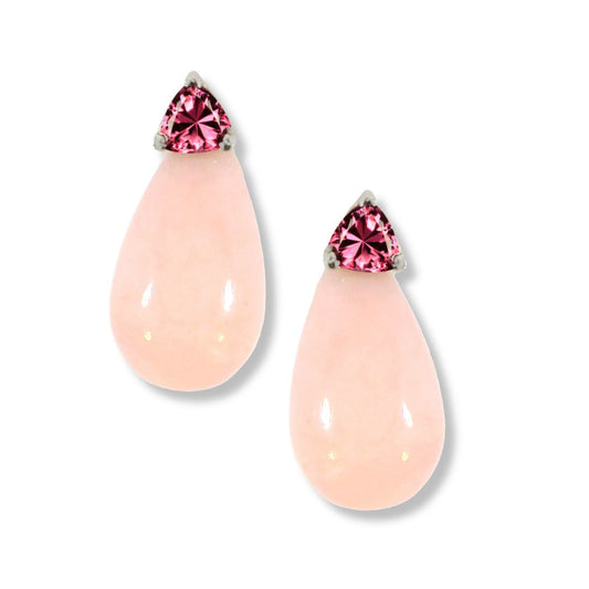 18k Pink Tourmaline and Pink Opal Earrings