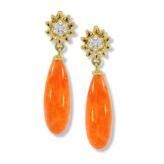 18k Diamond and Coral Earrings