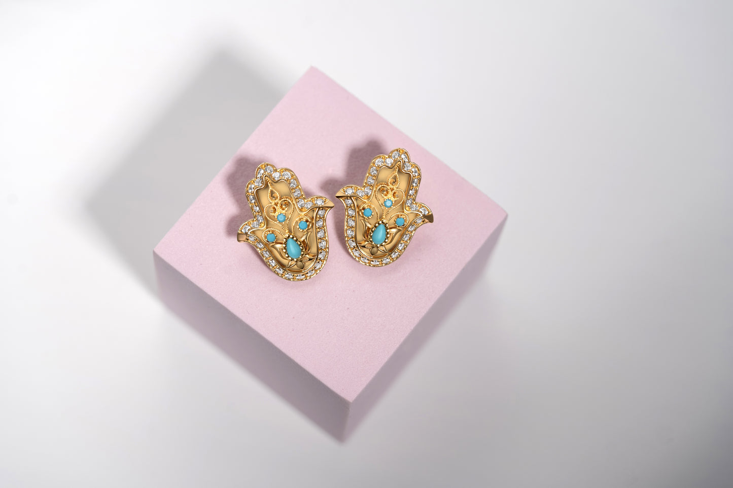 Turath Collection: 21k Hamsa Earring - Turquoise