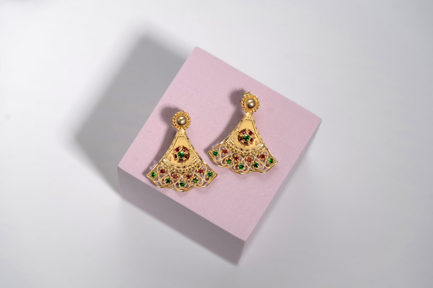 Turath Collection: 21k Fan Earrings - Colorful