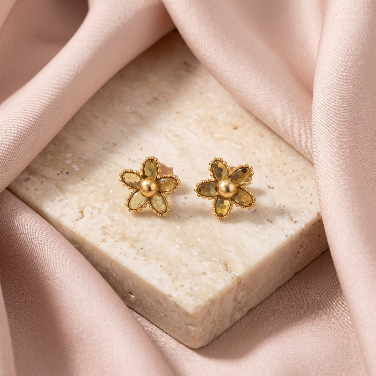 Yellow Gold Flower Stud Earrings
