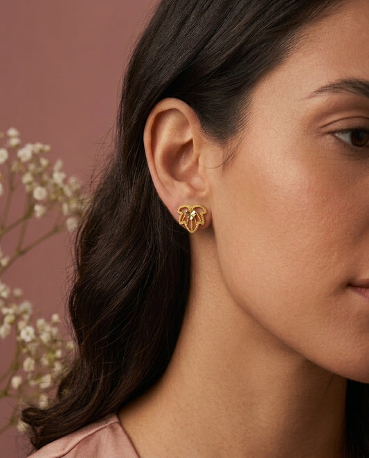 Yellow Gold Leaf Earrings
