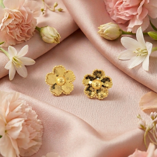Yellow Gold Flower Stud Earrings