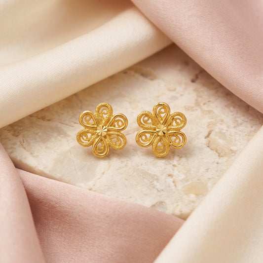 Yellow Gold Flower Earrings