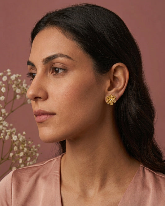 Yellow Gold Flower Earrings
