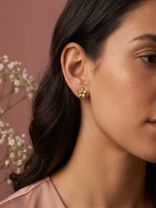 Yellow Gold Flower Stud Earrings