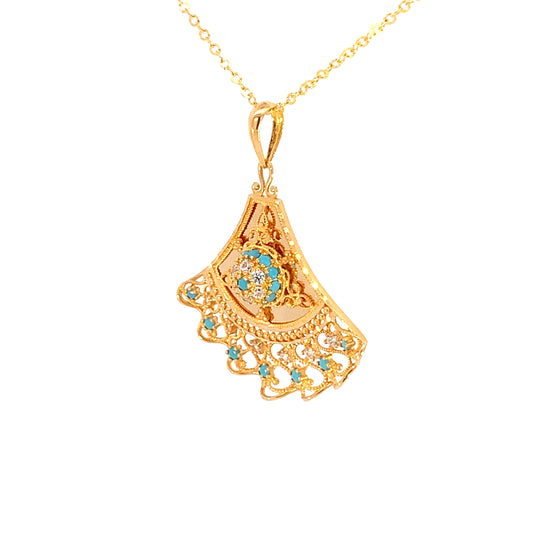 Turath Collection: 21k Fan Pendent - Turquoise