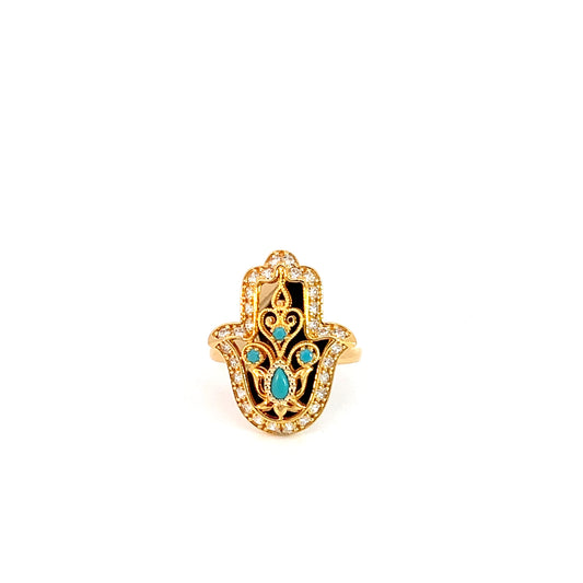 Turath Collection: 21k Hamsa Ring - Turquoise