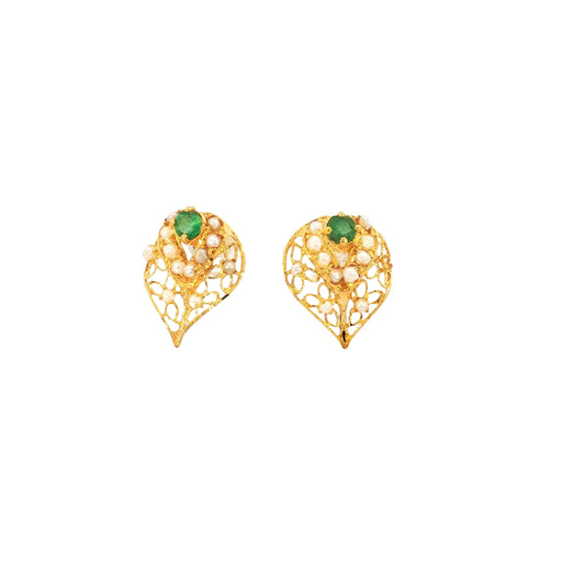 21k Earrings with Bahraini Pearls and Eemralds