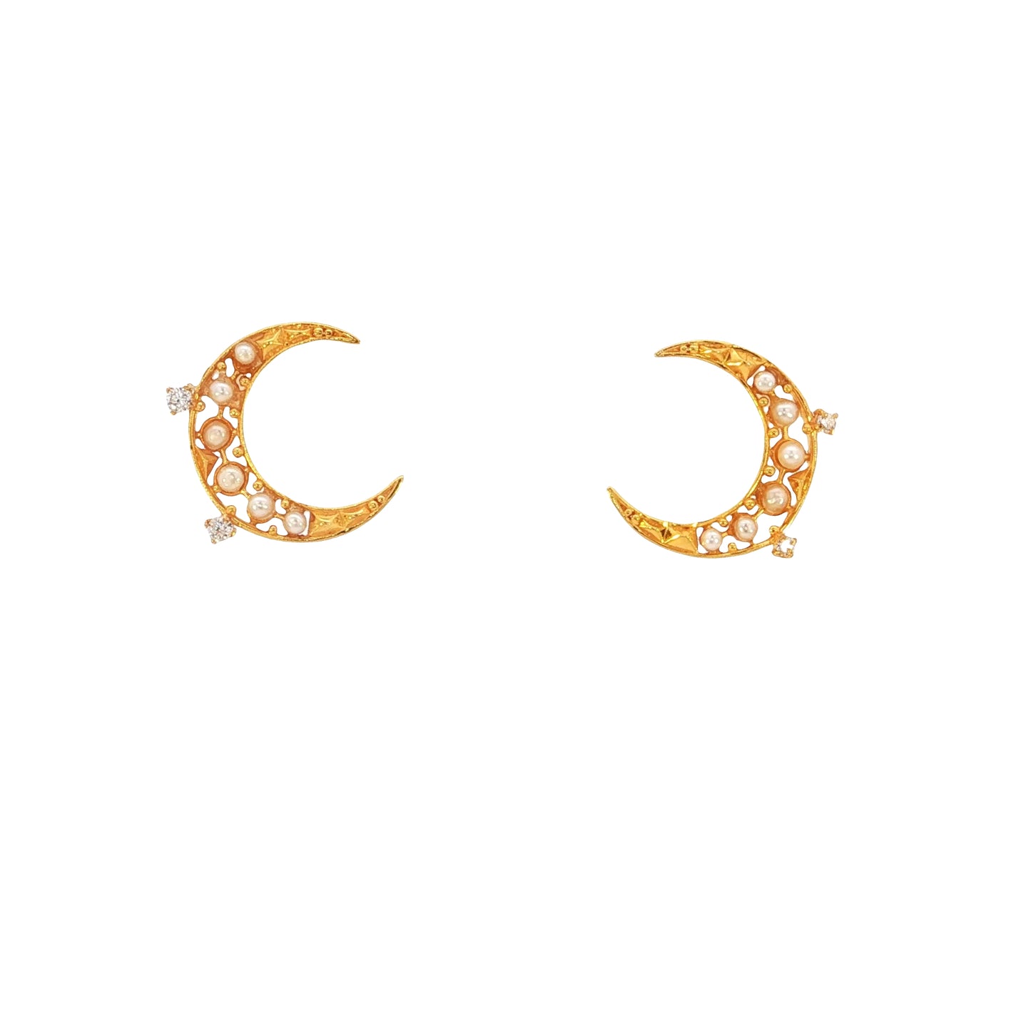 21k Hilal Earrings with Bahraini Pearls and Diamonds