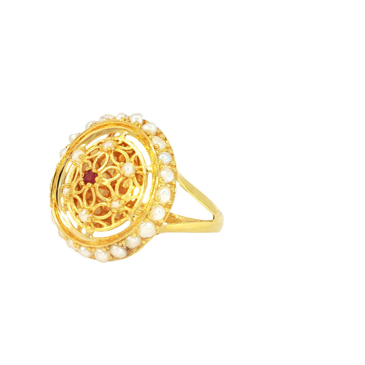 21k Yellow Gold Cocktail Ring with Bahraini Pearl