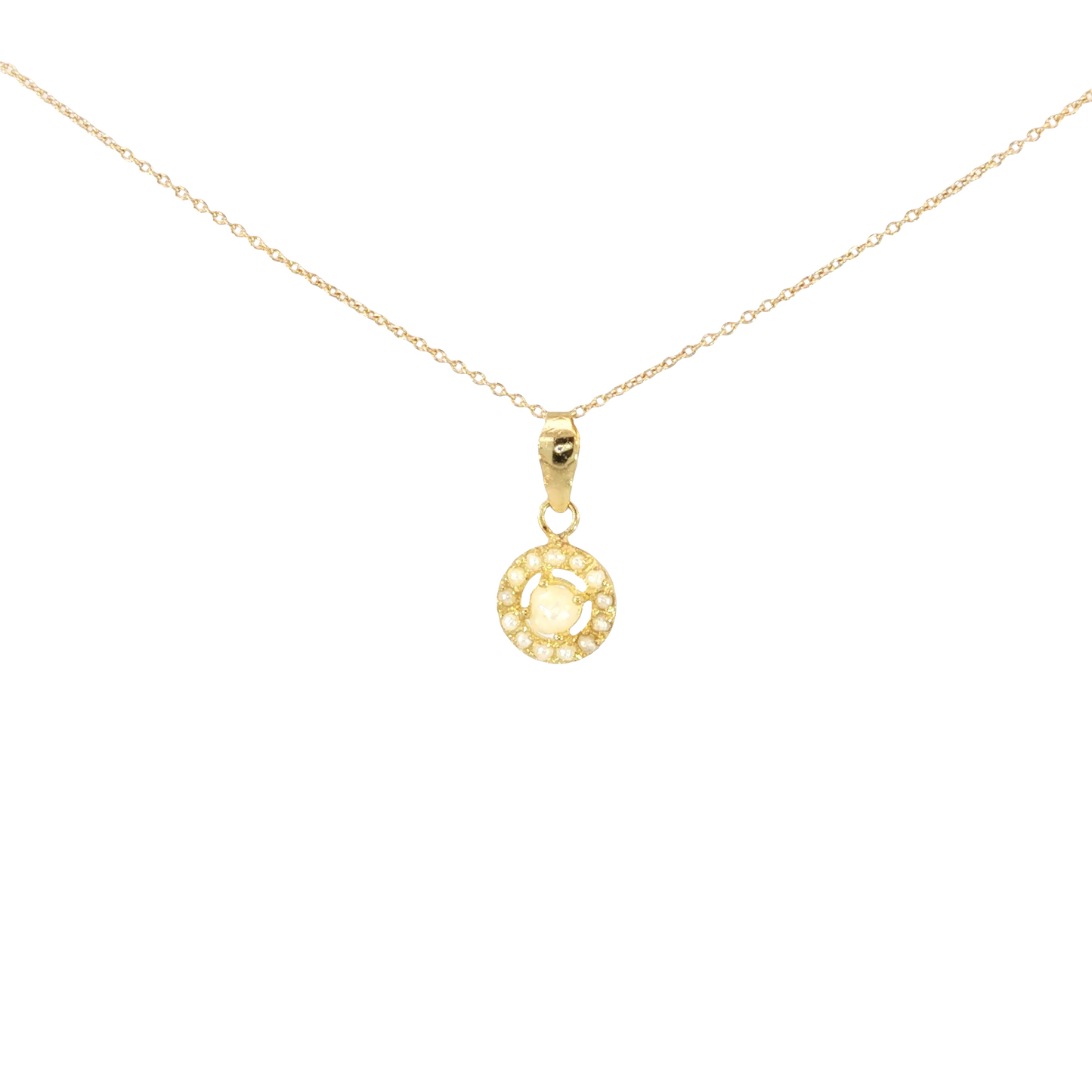 18kYellow Gold Chain Necklace with Round Bahraini Pearl Pendant